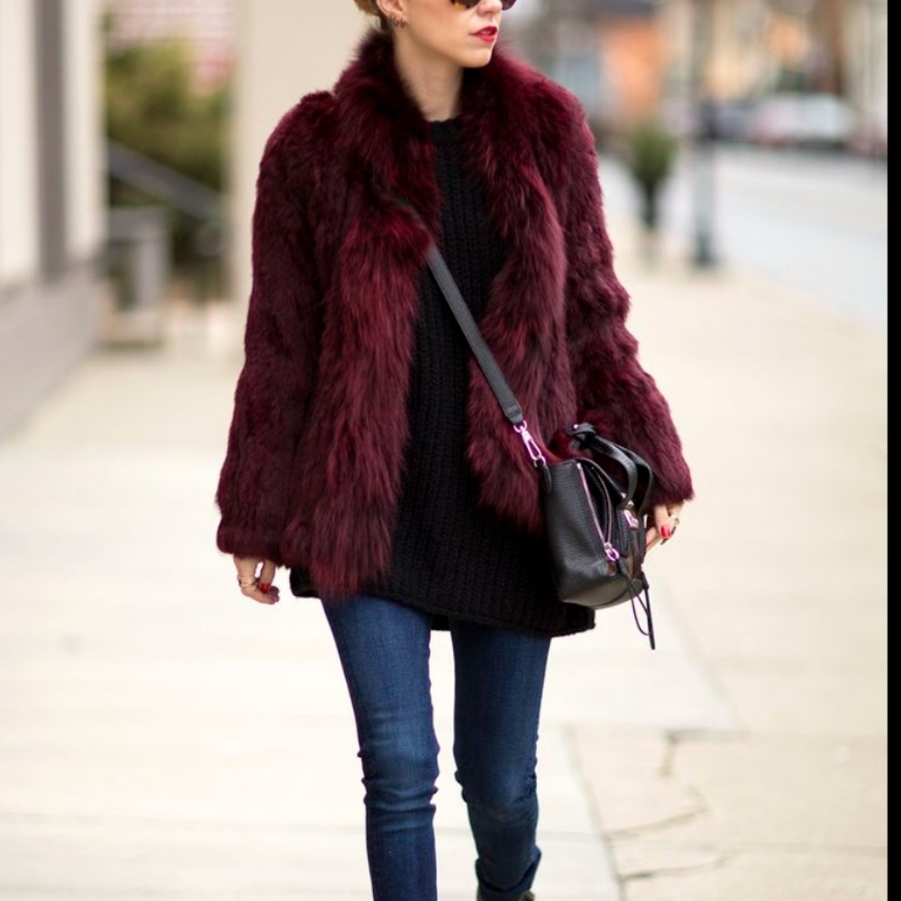 Anthropologie Sanctuary faux fur coat plum color